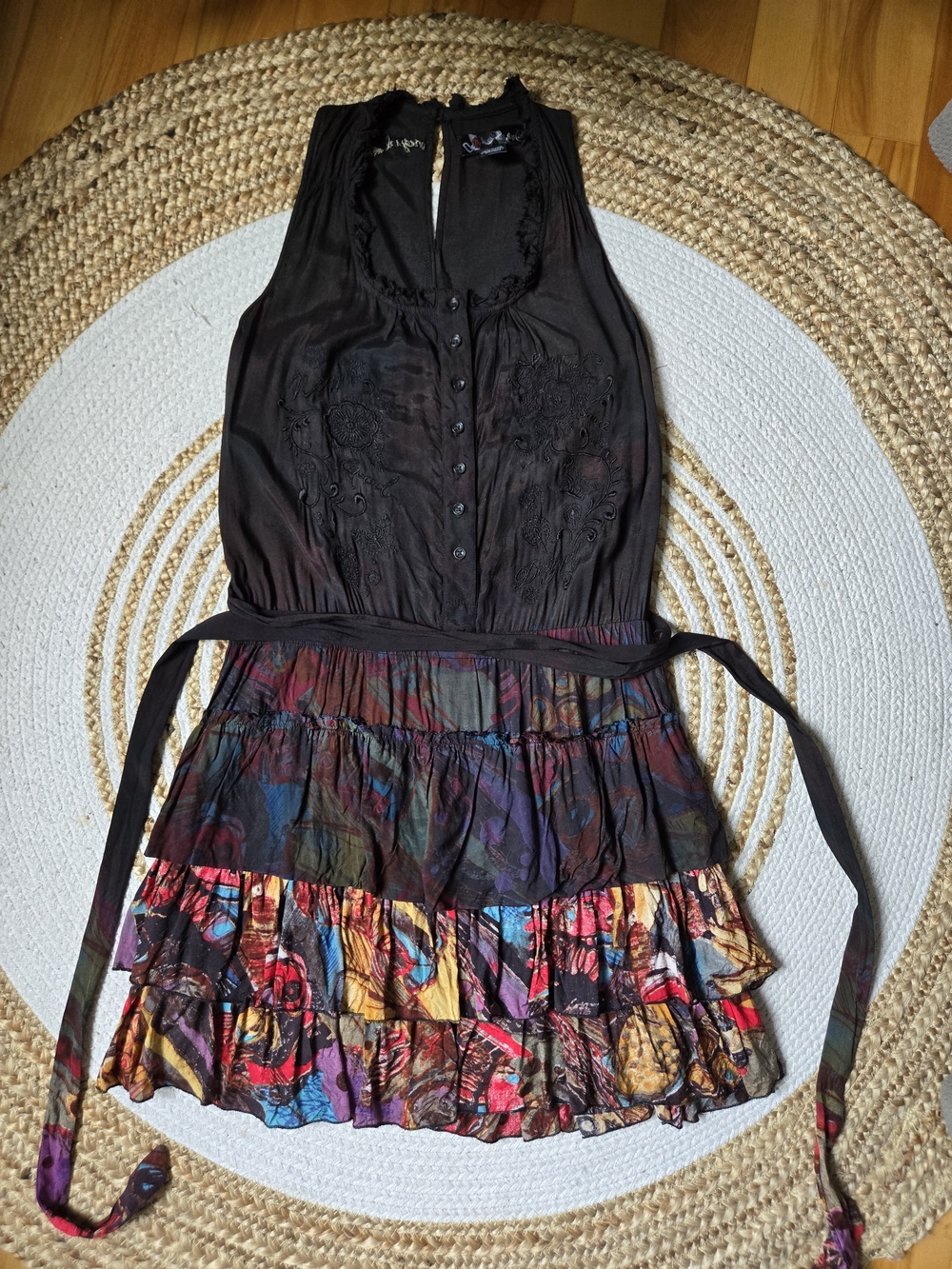 Desigual Multicolor Patchwork Mini Dress Y2k Style Chic Bohemian Festival EU 38